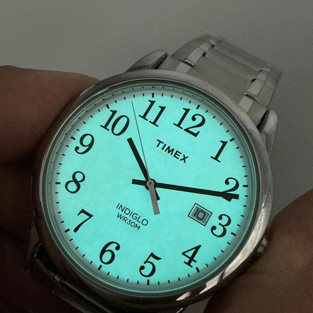 Timex Easy Reader Indiglo Mens Watch 38mm Stainless Date Stretch Band